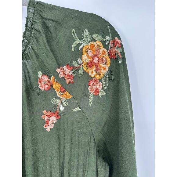 Anthropologie Fig and Flower Embroidered Smocked Tiered Ruffle Maxi Dress Medium - Picture 7 of 11